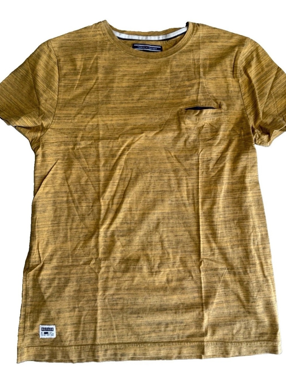Tommy Hilfiger Men's Striped Pocket T-Shit Vintage Heathered Mustard Yellow M